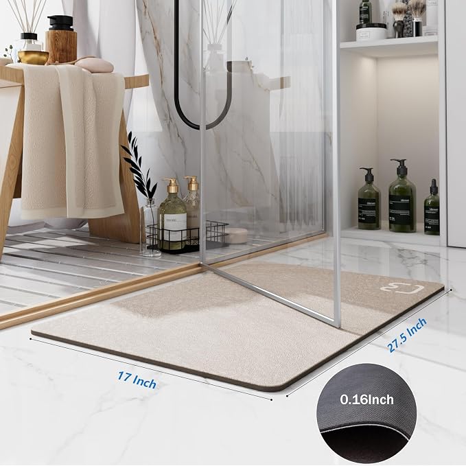 Diatomaceous Earth Bath Mat Stone Bath Mats for Bathroom,17"x27.5",Taupe | Non Slip Rubber Backed Quick Dry Bathroom Rugs Super Absorbent Low Pile Diatomite Stone Bathroom Mat Fit Under Door Floors