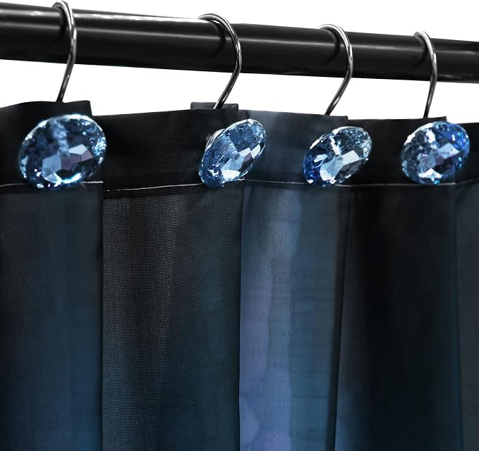 Crystal Diamond Round Shower Curtain Hooks Rings for Bathroom,Blue,12PCS | Acrylic Decorative Rhinestones Bling Shower Hooks Rings,for Bathroom Curtains Rod,Gem Metal Rust Proof Shower Hangers