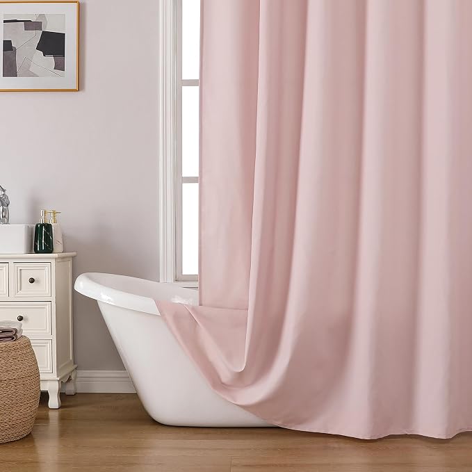 Zora 96 Inch Shower Curtain Set with 12 Plastic Hooks, Plain Fabric Shower Curtain for Bathroom - Extra Long Shower Curtain, Water Resistance, Machine Washable Soft Cloth, 72WX96L, Blush Pink