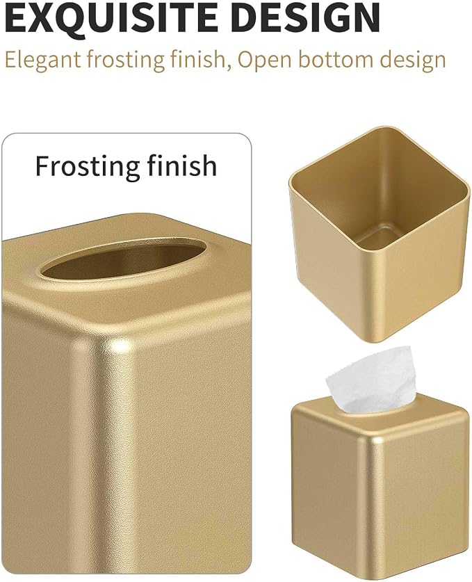 Livelab Tissue Box Cover, Square Metal Tissue Box Holder Modern Decor Facial Napkin Holder Tissue Box Dispenser for Bathroom Vanity Countertop, Living Room, Bedroom, Office - Gold