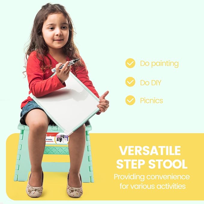 9 Inch Folding Step Stool 300 LB Capacity Non Slip Foot Stool with Handle Plastic Foldable Step Stools for Kids Stepping Stool for Bathroom Black Small Step Stool (1 PC Teal) | Heavy Duty Foldable Stools, Lightweight, Holds 300 lb, for Toddler Kitchen ...