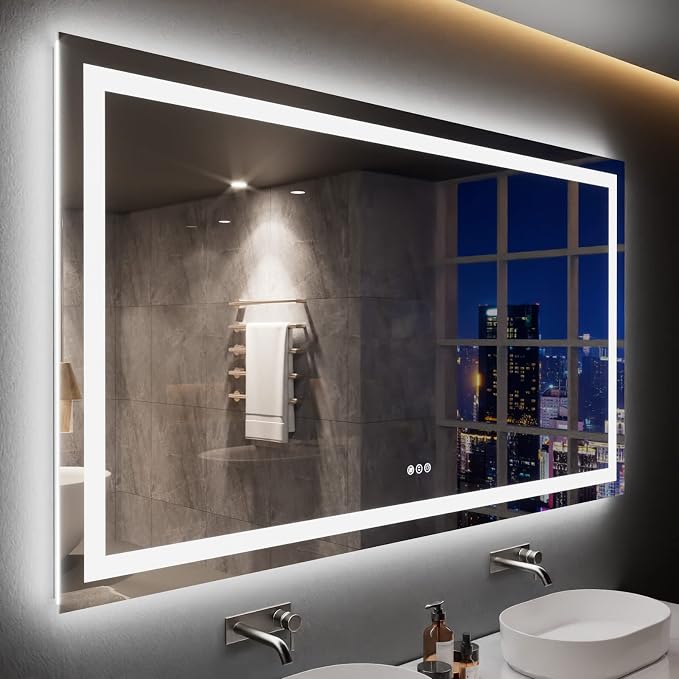LOAAO 72X40 LED Bathroom Mirror with Lights | Anti-Fog, Dimmable, 3 Color Temperature, Backlit + Front Lit, Memory Function, Tempered Glass, UL Listed