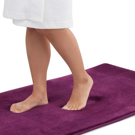 Memory Foam Bath Mat Non Slip Absorbent Super Cozy Velvet Bathroom Rug Carpet (22 inches X 42 inches, Eggplant)