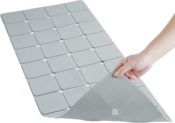 Bathtub Mat Non-Slip Silicone Soft Odorless Large Bath Mat No Suction Cups for Refinished,Reglazed and Textured Shower Mats Non Slip Extra Long Tub Mat (16x40inch Grey)