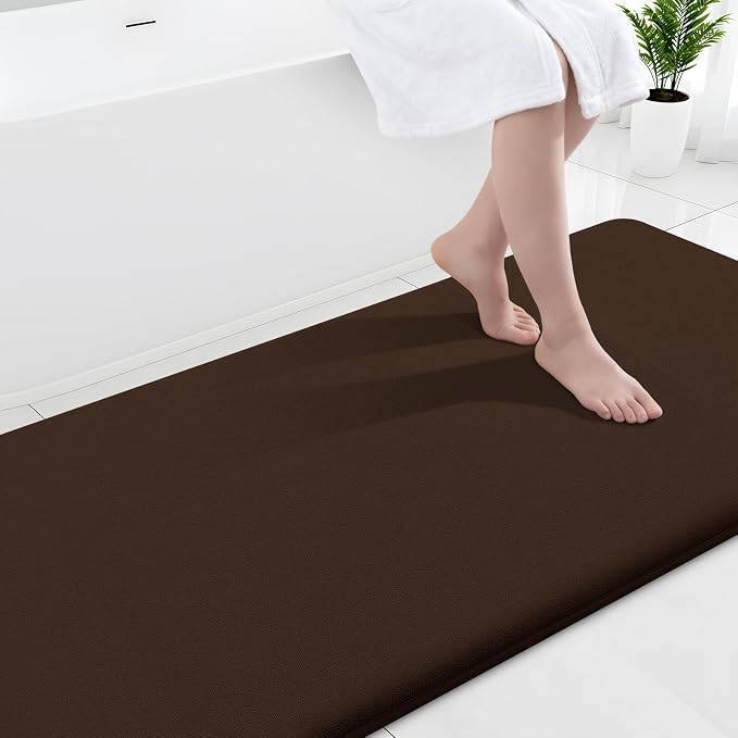 Smiry Memory Foam Bath Mat 70x24, Extra Soft and Absorbent Bathroom Rugs | Brown, Quick Dry Machine Washable Non-Slip Bath Mat for Bathroom Floor, Shower and Tub