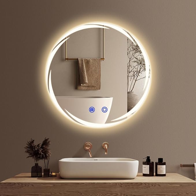 32“ x 32” LED Bathroom Smart Mirror- Anti-Fog, Round Mirror with Three Color Light Temperature Brightness Settings,Backlit + Front Lit,Wall-Mounted Vanity Mirror with Memory Function