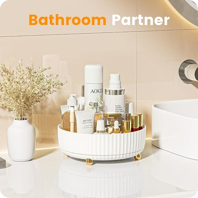 A-LuGei 【Elegant White】 8.6" Perfume Organizer, 【360° Rotating】 Vanity Organizer, 【Minimalist Chic】 Lazy Susan, Bathroom Organizers and Storage, Makeup Organizer for Skincare Cosmetic Holder