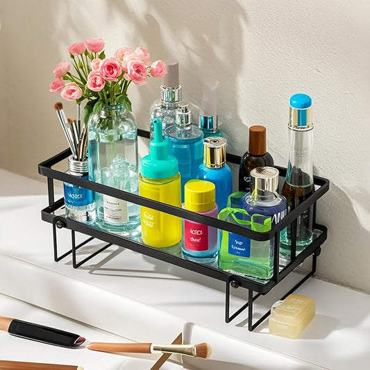PowerKing Over The Toilet Storage Shelf, 1-Tier Bathroom Organizer, Black | No Drill, No Assembly Required, Rust Resistant Steel, 2Hooks, Toilet Paper Holder, Restroom Bathroom Space Saver