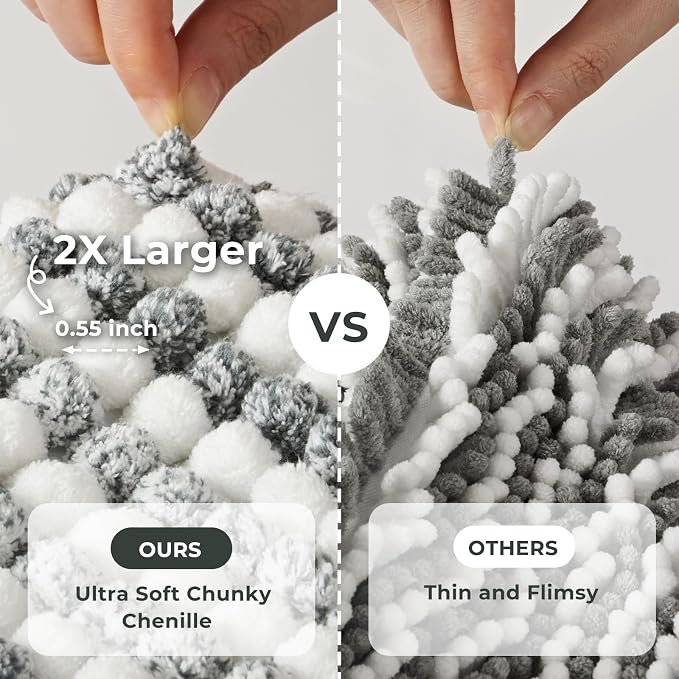 FRESHMINT Chunky Ombre Chenille Bathroom Rug, Gray & White, 24"x36" | Water Absorbent, Soft Bath Rugs for Bathroom Floor, Thick Non Slip, Washable Quick Dry