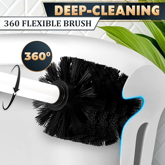 Toilet Brush and Holder Set, Stainless Steel Material (White) | Toilet Brush with Holder Set for Bathroom, Splash Protection & Dense Bristles for Bathroom Cleaning, Removable Inner Bowl
