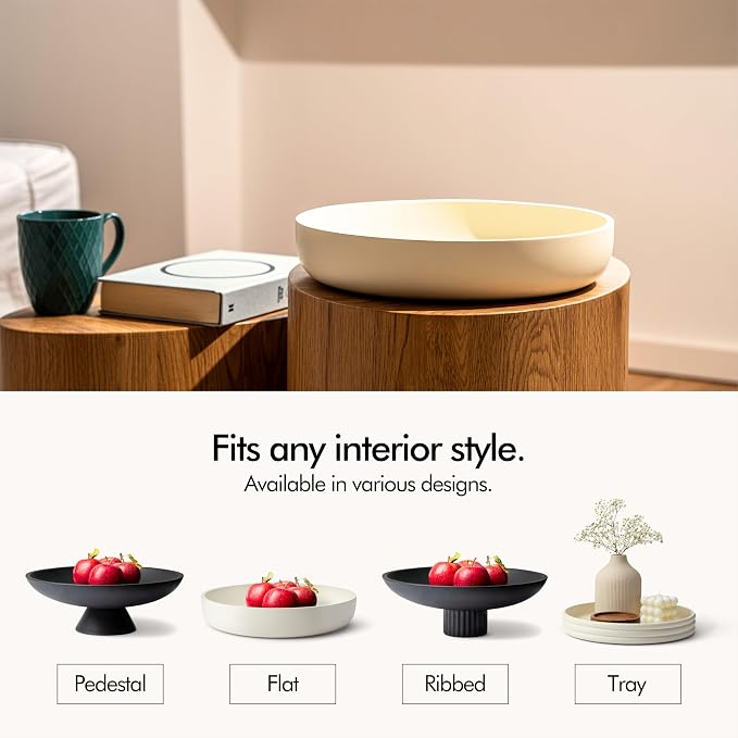 KIVY Concrete Fruit Bowl for Kitchen Counter - Large Decorative Bowl for Home Decor - Modern Key Bowl for Entryway Table - Pedestal Bowl - Fruit Basket for Home Decor - Black Fruit Bowl Decor