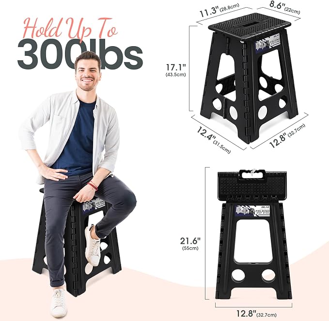 Delxo 17.5 Inch Folding Step Stool,Foldable Step Stool for Adults Black Dot | Step Stool with Safety Lock,Portable Collapsible Step Stool,Non-slip Folding Stools for Kitchen Bathroom Bedroom Garden 1PC