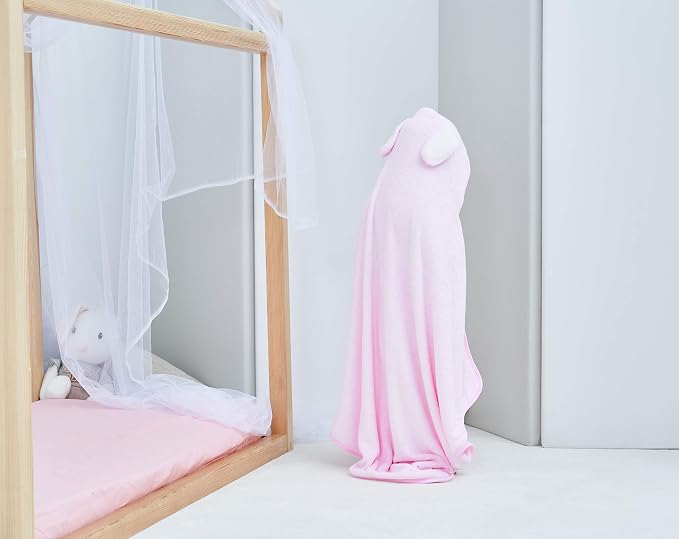 HIPHOP PANDA Ultra Soft Hooded Baby Towel - 2-Layer Thick 500GSM Absorbent | Rayon Made from Bamboo, Hooded Bath Towel for Newborn, Infant, Toddler, Baby Registry - Pink Rabbit, 37.5x37.5 In