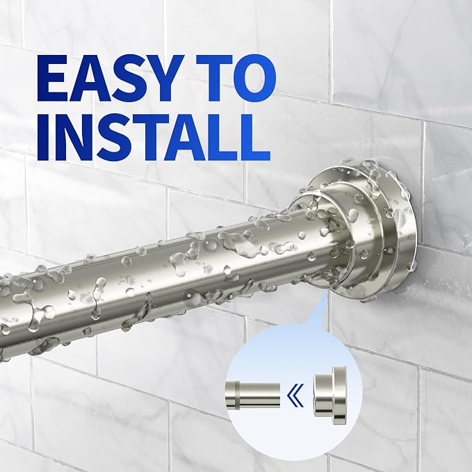 Mcrbeay Shower Curtain Rod, 1" Diameter Heavy Duty Tension Shower Rod, Non Slip Adjustable 28-102 inch No Drill Shower Curtain Rods Spring Tension For Bathroom, Shower Stall, No Rust, Brushed Nickel