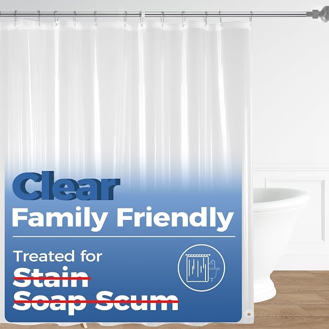 downluxe Shower Curtain Liner, PEVA Plastic Shower Liner with 3 Magnets, 72" x 72" Waterproof Bathroom Curtain, Clear, 2 Pack