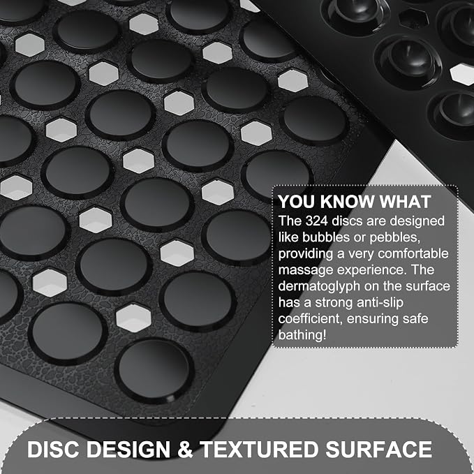 TEESHLY Bath Mat for Tub & Shower, Non Slip Soft Bathmat with Suction Cups & Drain Holes, Machine Washable Bathtub Floor Liner Mats for Bathroom, 35x16 Inch, Black
