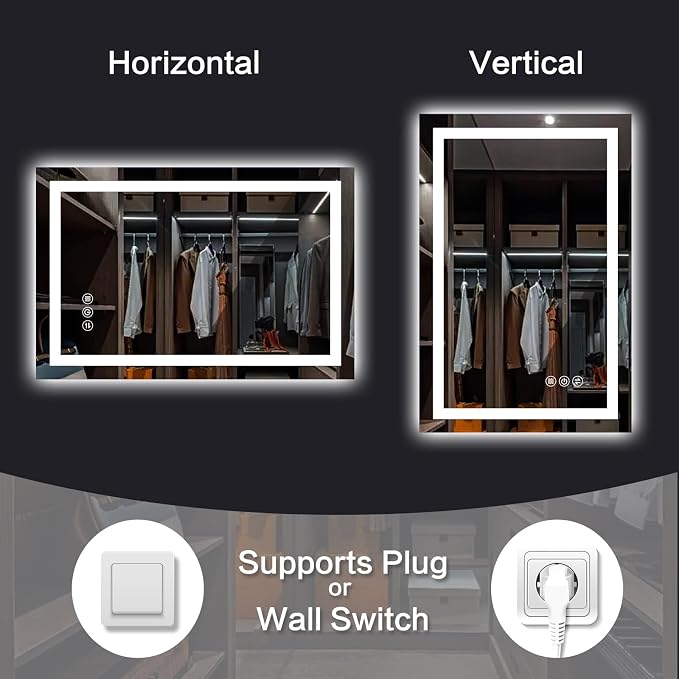 24"x 36" LED Bathroom Mirror with Lights, Backlit & Front Lit Vanity Mirror | Stepless Dimmable, Smart Anti-Fog, 3 Color, Memory Function, Tempered Glass, Shatterproof, ETL Listed Lighted Mirror for Wall
