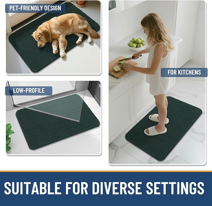 Arotive Chenille Bathroom Rugs 36x24, Soft Absorbent Bath Mat, Dark Green | Rubber Backing, Machine Washable Dry Bath Mats for Bathroom Floor, Tub and Shower, Home Decor Accessories