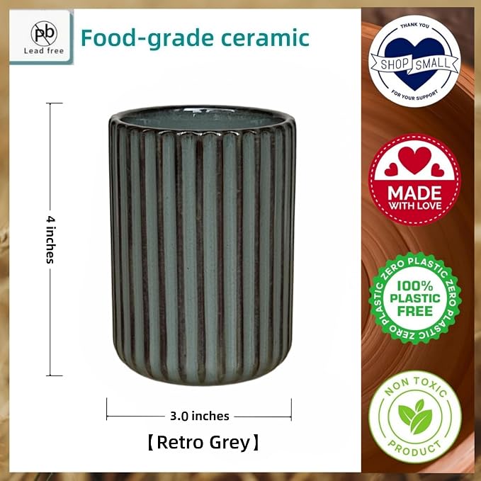 Stoneware Toothbrush Holder for Bathroom Tooth Brush Holder for Bathroom Toothbrush Cup Toothbrush Holders Cute Fluted Vertical Ribbed Stripe (Concrete Grey)