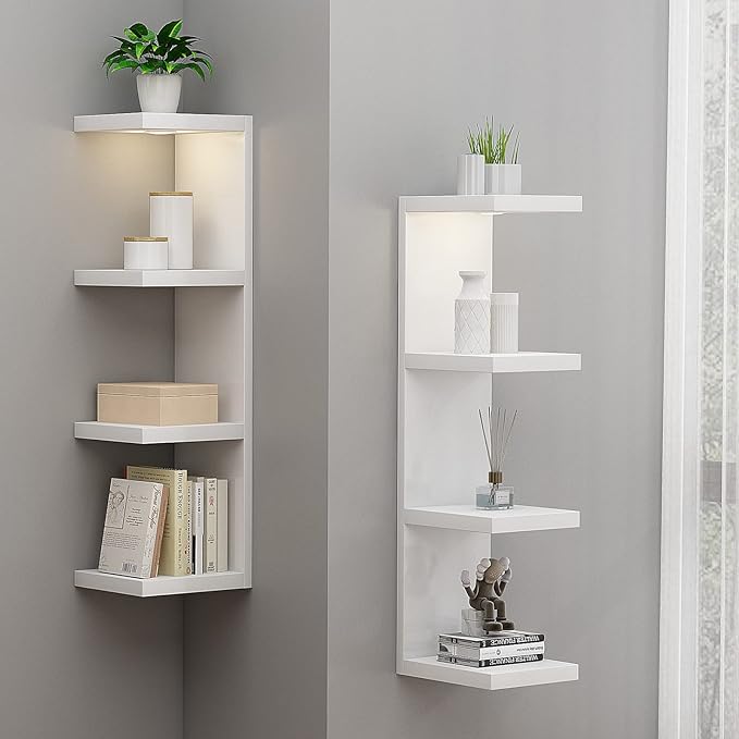 LitaEther Versatile 4 Tier Wall Shelf Unit,White Lack Wall Shelf,Display Floating Shelf with LED Remote Control Light