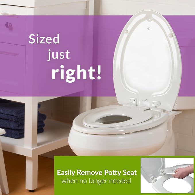 Mayfair NextStep Toilet Seat with Built-In Potty Training Seat, Slow-Close, Removable that will Never Loosen, ELONGATED, White