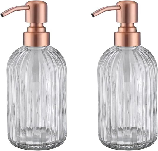 Copper Glass Bathroom Soap Dispenser with Metal Pump,Vintage Dish Soap Dispenser for Kitchen, Used for Lotionor Home,Bathroom,Countertop, Hotel,2 Packs