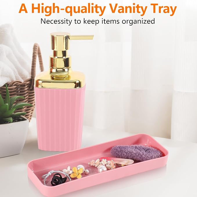 9 PCS Pink Bathroom Accessories Set with Trash Can Bathroom Accessory | All-in-One Kit with Trash Can,Toothbrush Holder,Soap Dispenser,Toothbrush Cup,Vanity Tray,Soap Dish,Toilet Brush etc for Home