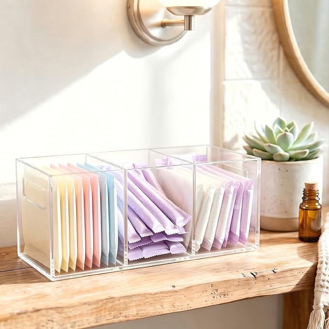 Tampon and Pad Organizer, Bathroom Under Sink Organizer Tray for Feminine Hygiene Products, Clear
