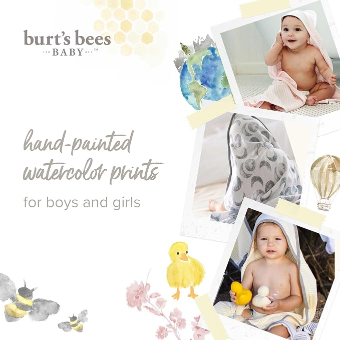 Burt's Bees Baby Infant Hooded Towels, Unisex Bath Essentials, 2-Pack | Soft and absorbent knit terry 100% organic cotton baby hooded towel that is durable and soft, measures 29" x 29"