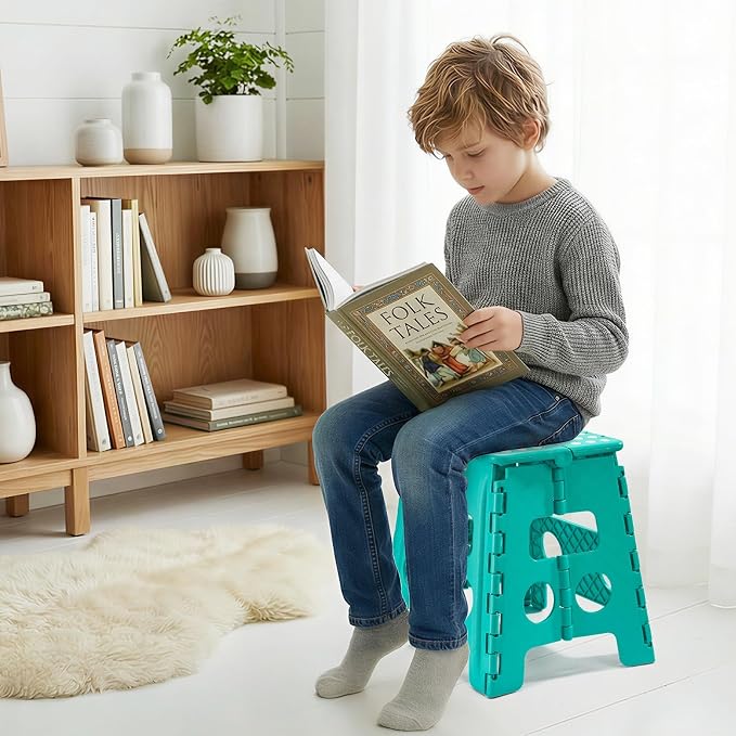 ACKO Folding Step Stool 13 Inch, Heavy Duty for Adults and Kids, Teal | Collapsible Foldable Stools, Non-Slip Surface Foot Stepping stool for Kitchen Bathroom Outdoor, Holds 300 lb, Built-in Handle