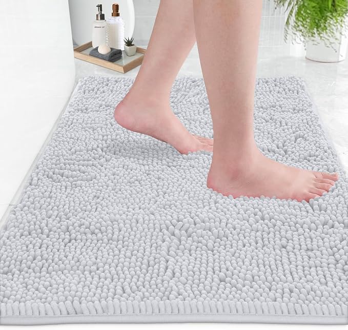 Ultra Soft Texture Chenille Plush Bath Rugs Floor Mats, Bath Rug Non Slip Microfiber Door Mat for Kitchen/Entryway/Living Room (30 x 20 inches, White)