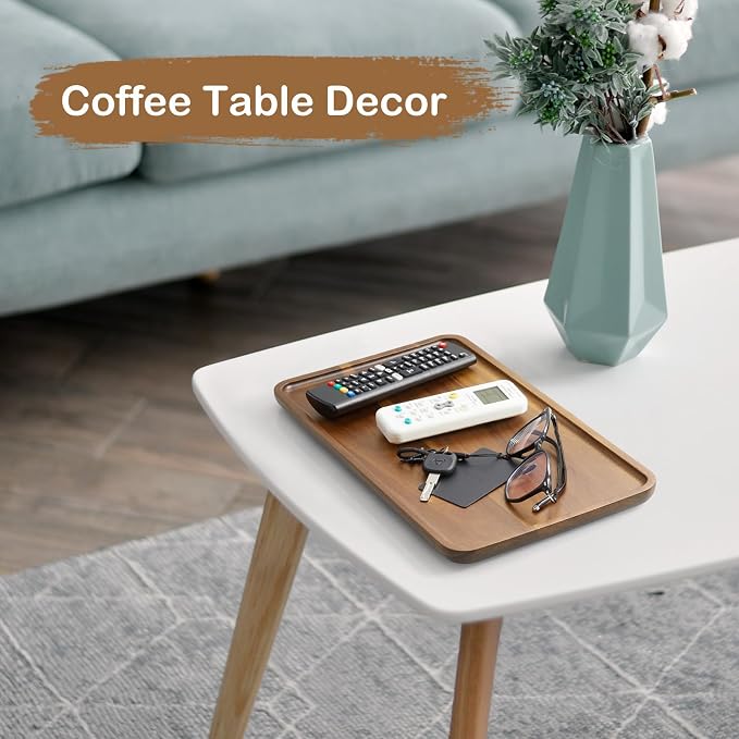 Acacia Wood Bathroom Vanity Tray, 14 Inch Wooden Decorative Tray for Toilet Tank, Kitchen Counter, Coffee Bar, Makeup, Perfume, Candles, Snacks and Home Decor
