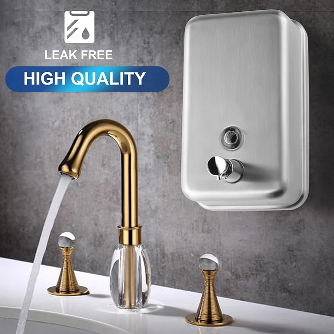 Commercial Soap Dispenser Wall Mount Stainless Steel, Vertical | Rust-Proof Lining and Anti-Leak Pump Liquid Hand 1100ml / 37oz.