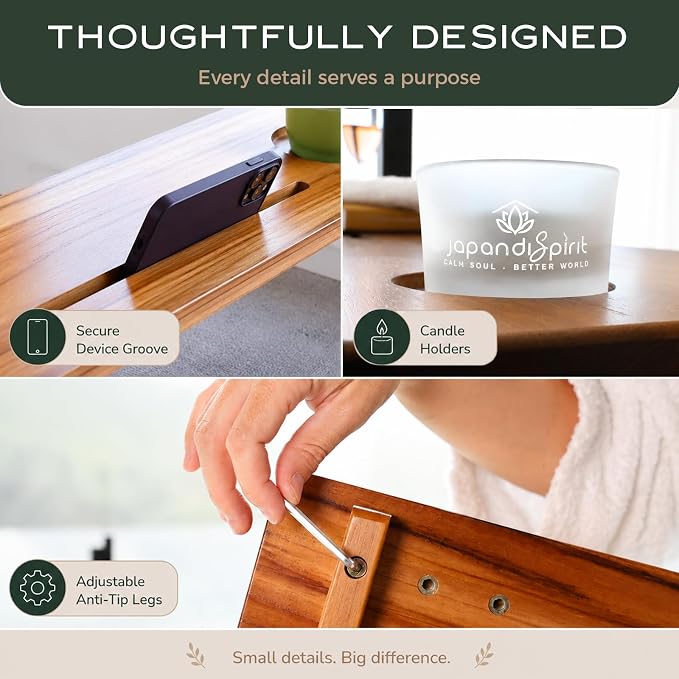 Grand Fjord 35" Luxury Teak Bathtub Tray for Large Tubs | Bath tub tray wood for freestanding tubs, bathtub trays for tub, bath tray for tub, bath table tray, soaking, home spa