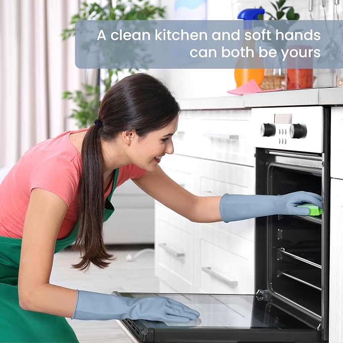 Rubber Cleaning Gloves for Dishwashing, 12 Pairs Reusable Kitchen Gloves for Washing Dishes and Household Cleaning, Colorful Gloves with Flocked Lining and Non-Slip Grip, Perfect for Women Men - L