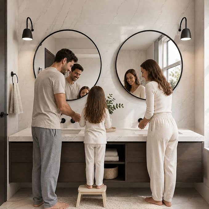 2 Pack 30 Inch Round Bathroom Mirrors for Over Sink | Circle Mirror with Metal Frame, Black Wall Mirror Modern Decoration for Vanity, Entryway, Living Room, Hallway and Bedroom