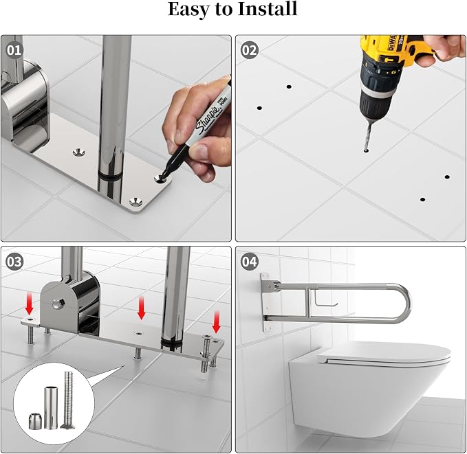 ZUEXT 24 Inch Chrome Flip-Up Knurled Toilet Grab Bar w/Toilet Paper Holder | Anti-Slip Folding Bathroom Safety Handrail, Stainless Steel Handicap Support Rail, for Elderly Seniors Disabled Pregnant