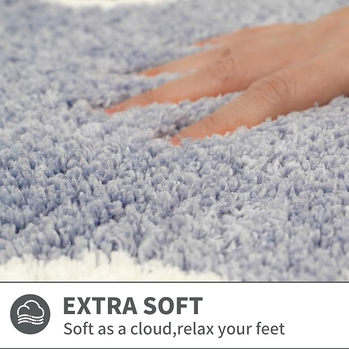 Scalloped Blue Bathroom Rugs Mat,Non Slip Absorbent Quick Dry Bath Mats for Shower Room,Plush Microfiber Bath Mats for Bathroom Floor Washable Carpet for Shower Tub Sink Bedroom,20"x32"