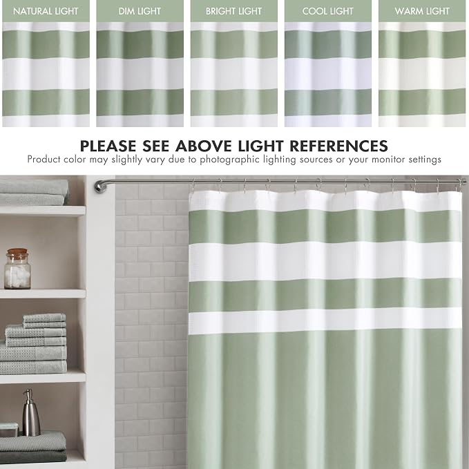Madison Park Spa Waffle Extra Long Shower Curtain, 72 x 84, Sage Green | Striped, Pieced Fabric Design, 3M Scotchgard Moisture Management, Hotel Quality, Modern, for Bathroom, OEKO-TEX Certified