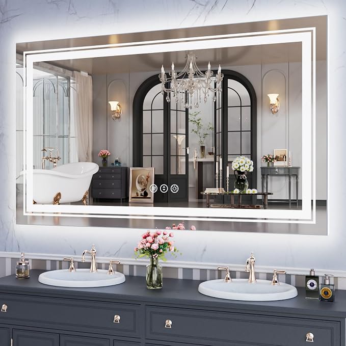 WTTY 40" x 24" LED Bathroom Mirror with Light | Anti-Fog, Dimmable, 3 Color Temperature, Memory Function, Tempered Glass, IP54 Waterproof, ETL Listed