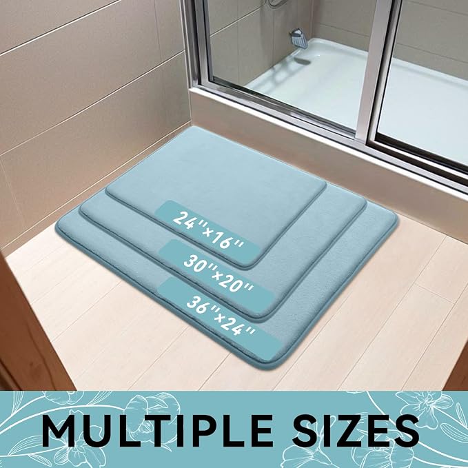 Smiry Memory Foam Bath Mat 24x16, Extra Soft and Absorbent Bathroom Rugs | Blue, Quick Dry Machine Washable Non-Slip Bath Mat for Bathroom Floor, Shower and Tub
