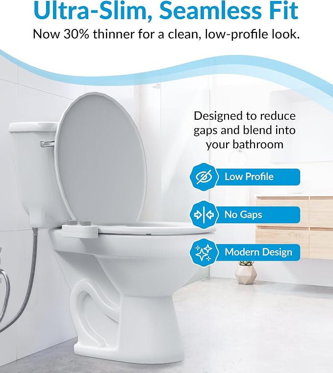 CLEAR REAR Bidet Attachment for Toilet Seat - Non-Electric with Self Cleaning Dual Nozzles, Leak Proof Connectors, Adjustable Water Spray, Rear & Feminine Wash - Hygienic Bathroom Upgrades (2 Pack)