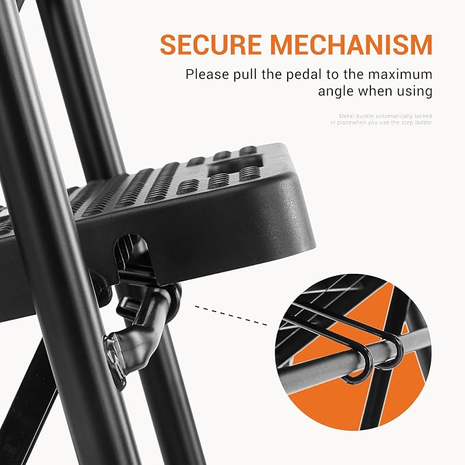 Sweetcrispy 3 Step Ladder, 800lbs Folding Sturdy Step Stool | Portable Stepping Stool with Wide Anti-Silp Pedal & Cushioned Handle, for Home Kitchen and Outdoor - Black