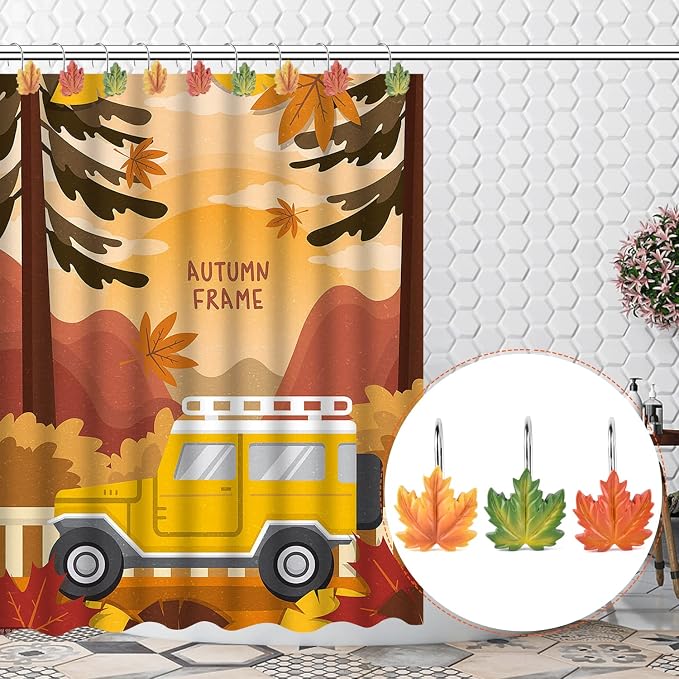 Maple Leaf Shower Curtain Hooks Rings,12Pcs Autumn Thanksgiving Decorative | Fall Maple Leaves Rustproof Shower Curtain Hangers Rings for Bathroom Decoration (Maple)