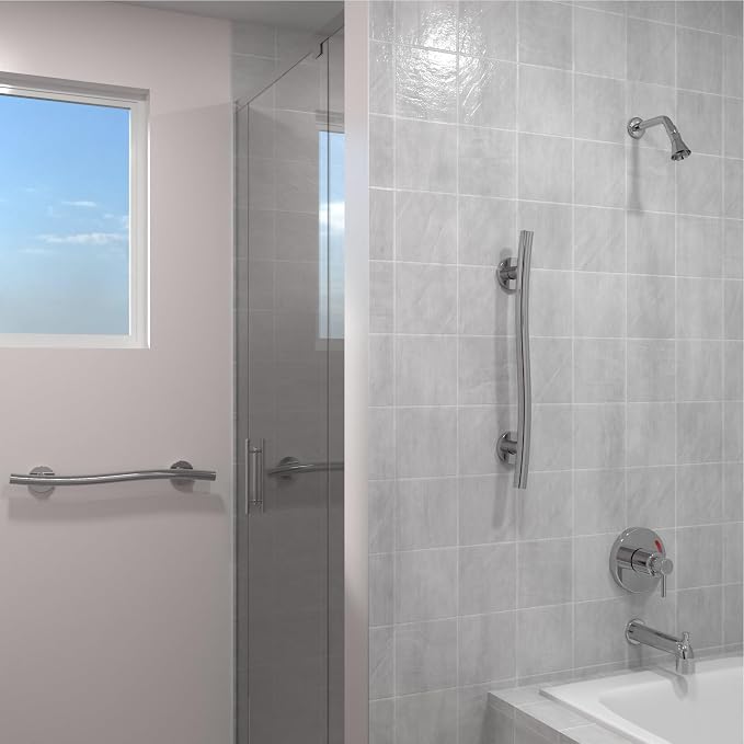 HEALTHCRAFT Wave Grab Bar 24" Single Pack, ADA Rail - Polished Chrome | Wave-shaped decorative grab bar, ADA compliant, 500 lb capacity