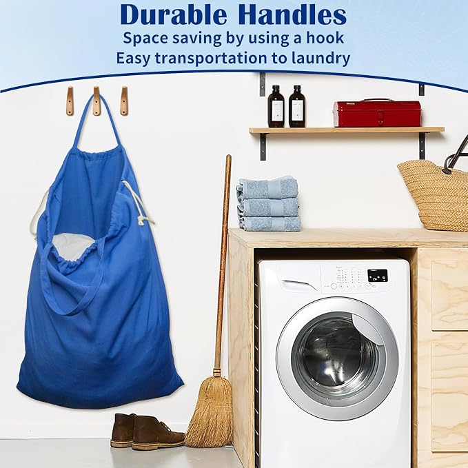 Laundry Bag with Handles & Drawstring Closure, 27.6"Wx35"H Blue, 1Pack | Thick 600D Fabric, Washable, For Camp, College Dorm, Laundromat