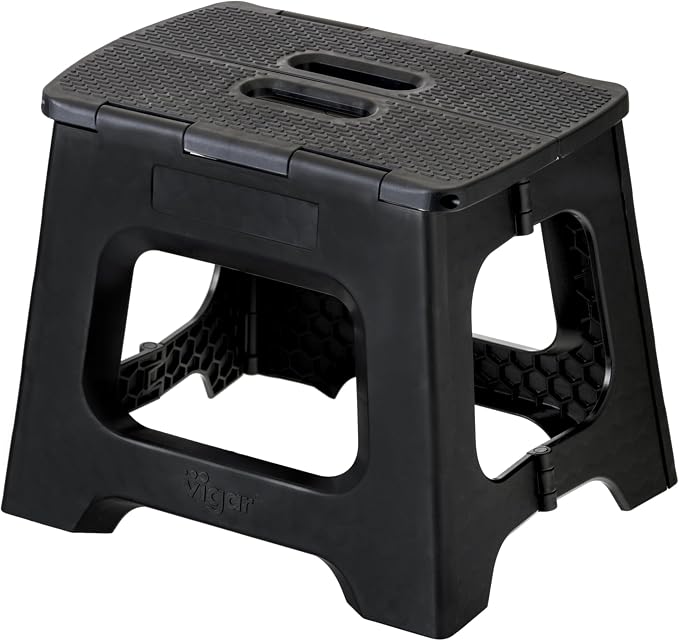 Vigar Compact Step Stool Foldable, 10-1/2-inch Step Stools for Adults up to 330 Pound, Lightweight Stool, Non-Slip Folding Step Stool, Black | For Adults, Up to 330 Pound, Lightweight Stool, Folding Design, Compact Size, Stable Surface, Easy to Store