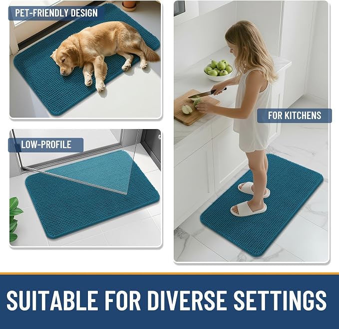 Arotive Chenille Bathroom Rugs 47x24, Soft Absorbent Bath Mat, Peacock Blue | Rubber Backing, Machine Washable Dry Bath Mats for Bathroom Floor, Tub and Shower, Home Decor Accessories