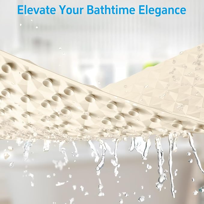 Non Slip Bathtub Mat for Bath Tub Shower - 241 Vacuum Suction Cups | 100% Natural Rubber - Unique Diamond Texture - Soft & Safe for Fatigue Relief - Machine Washable - 16 × 28 Inch