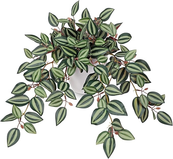 Briful Artificial Potted Plants Indoor - 18.5'' Small Faux Trailing House Plant with Cascading Vines Lifelike Fake Plants in White Plastic Pot for Shelf Desk Bathroom Home & Office Decor